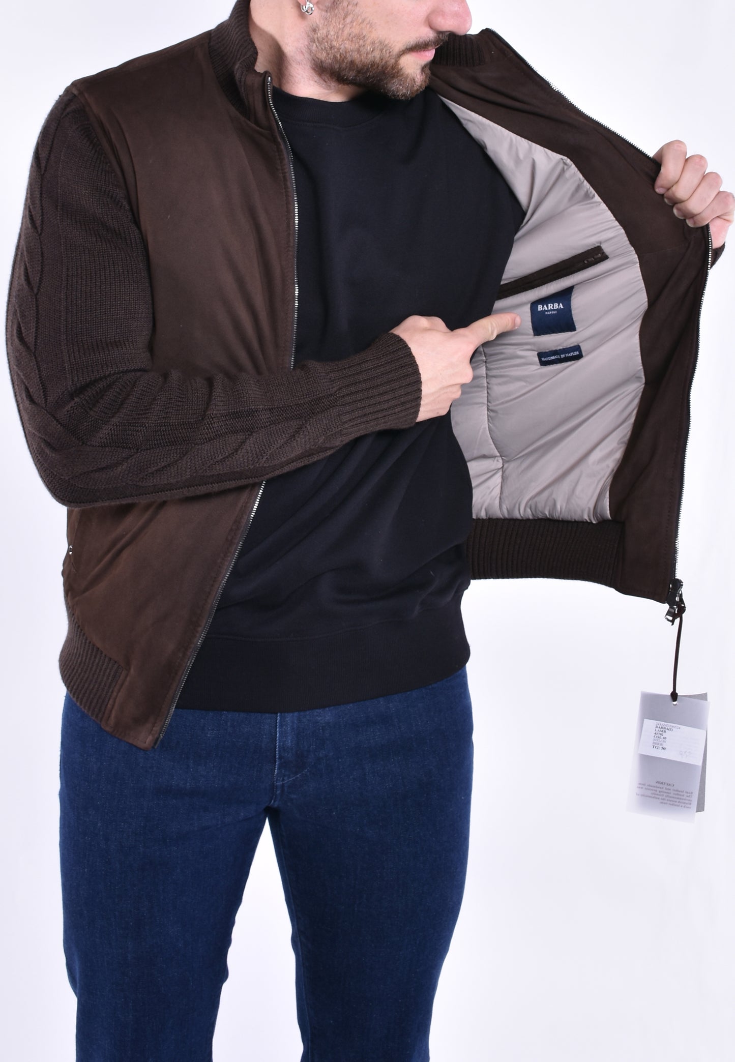 GIUBBOTTO IN PELLE SCAMOSCIATA CON MANICHE IN LANA