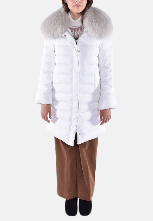 GIUBBINO LUNGO IN PIUMA CON PELO CINTIA