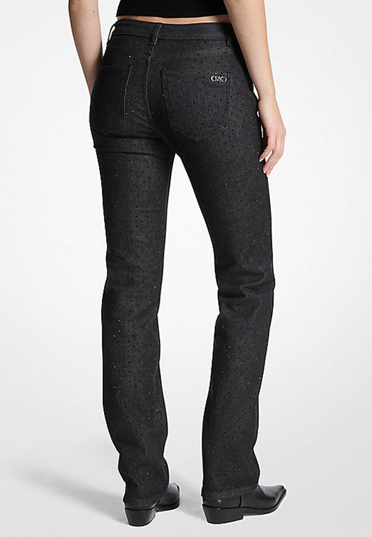 JEANS A SIGARETTA IN DENIM STRETCH CON BORCHIE