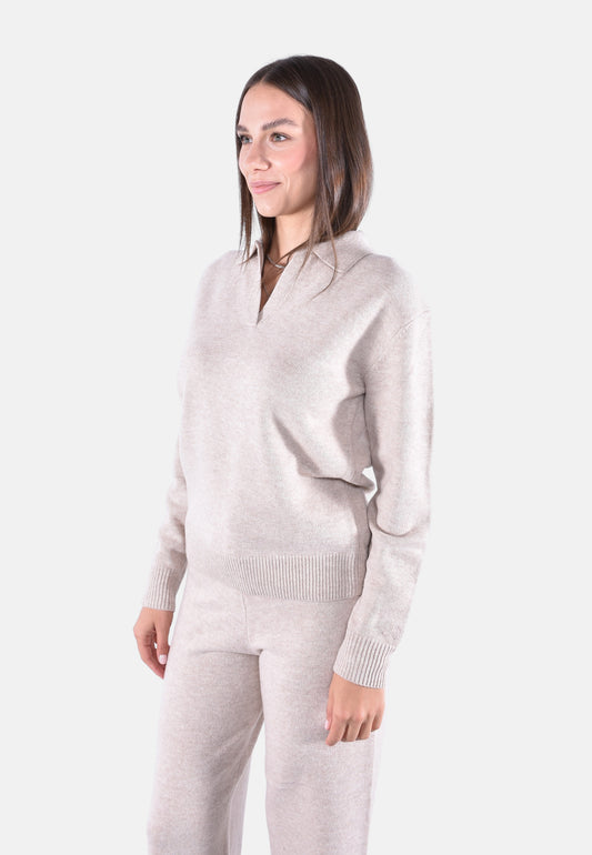 EZE WOOL PLAIN JERSEY KNIT LONG SLEEVE POLO