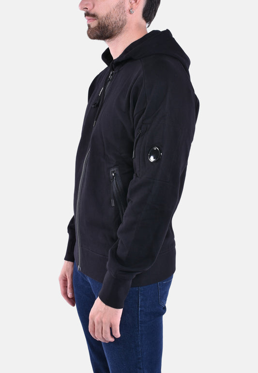 DIAGONAL RAISED FLEECE ZIPPED HOODED SWEATSHIRT