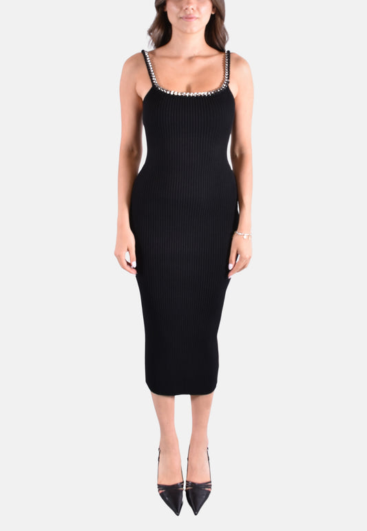 ABITO MIDI IN MAGLIA STRETCH A COSTE CON CATENA