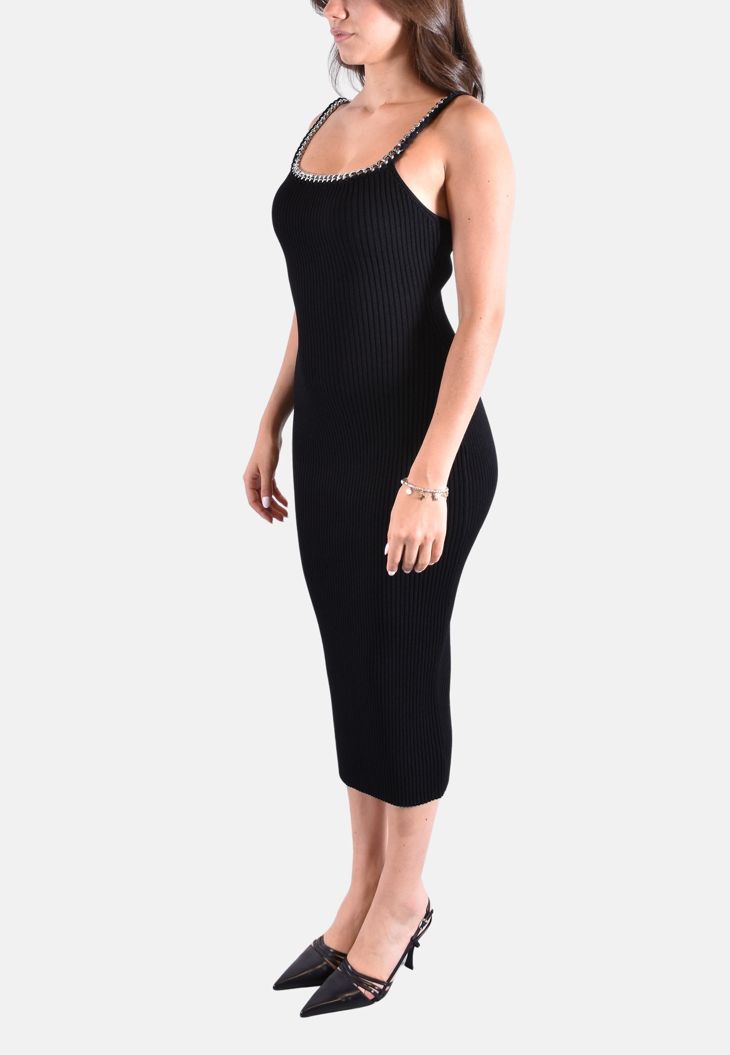 ABITO MIDI IN MAGLIA STRETCH A COSTE CON CATENA