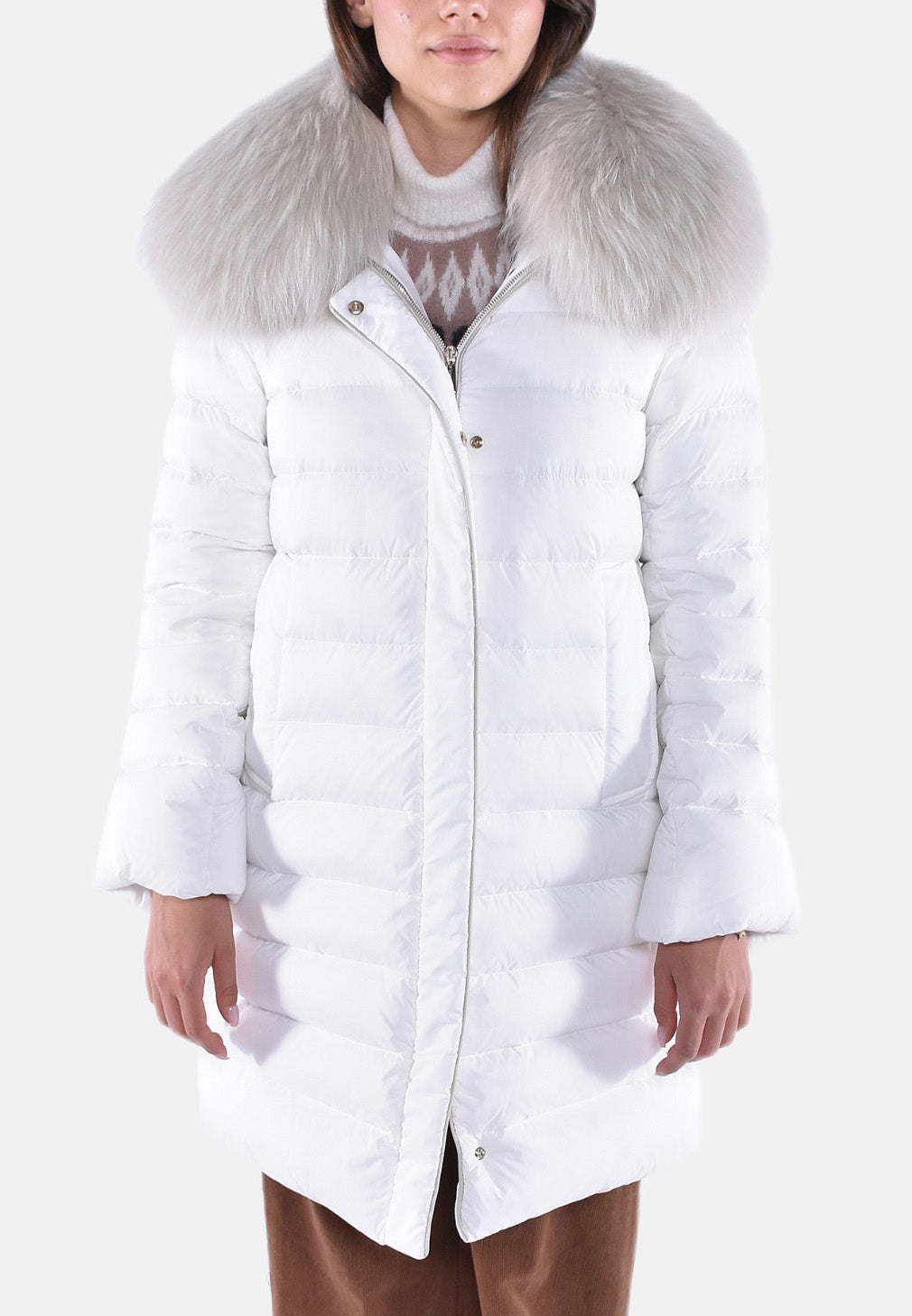 GIUBBINO LUNGO IN PIUMA CON PELO CINTIA