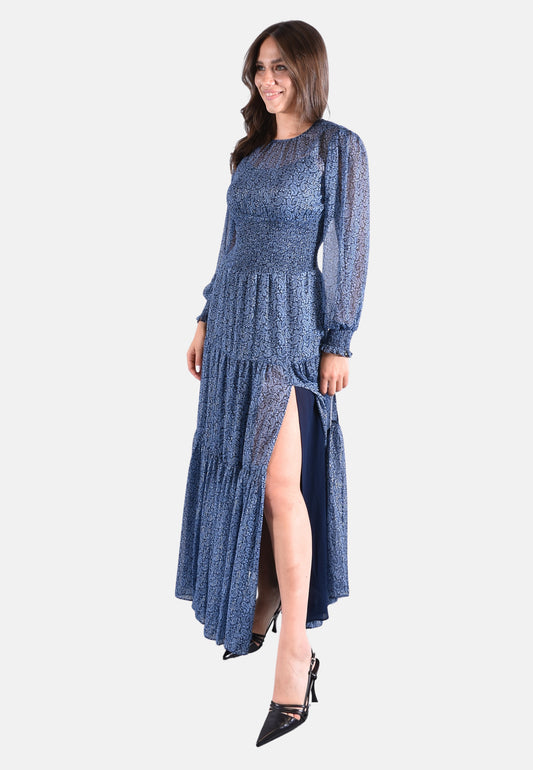 MAXI ABITO IN GEORGETTE ARRICCIATO CON STAMPA PAISLEY