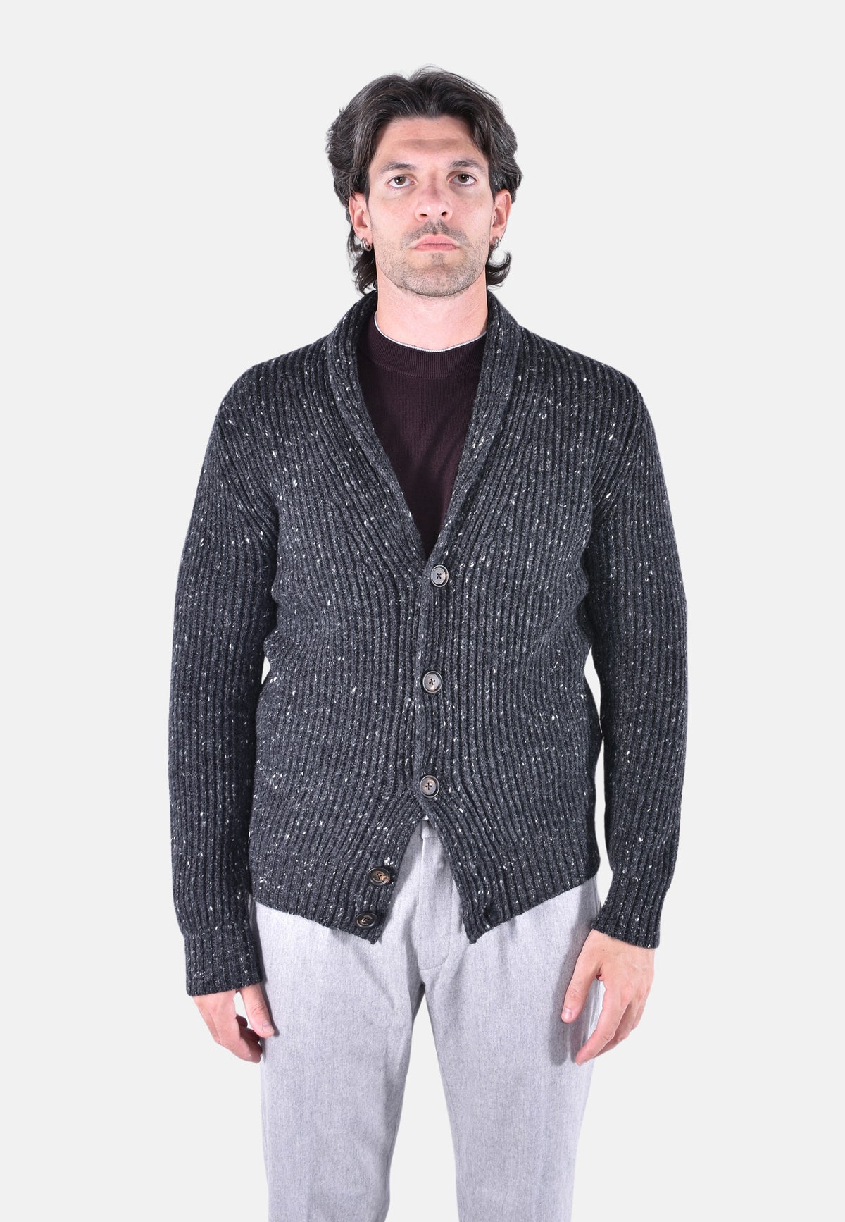 MAGLIA CARDIGAN COLLO SCIALLE