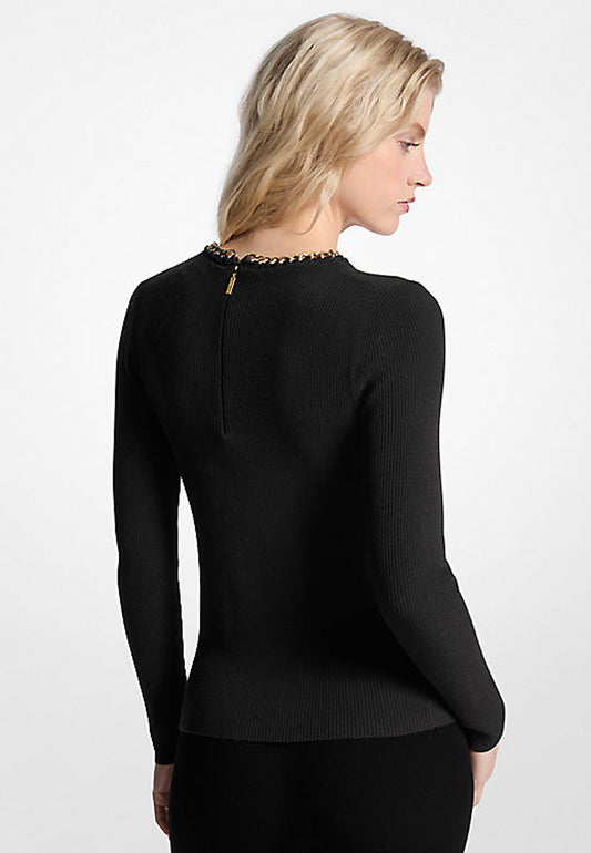 MAGLIA IN MISTO VISCOSA A COSTE CON DETTAGLIO A CATENA