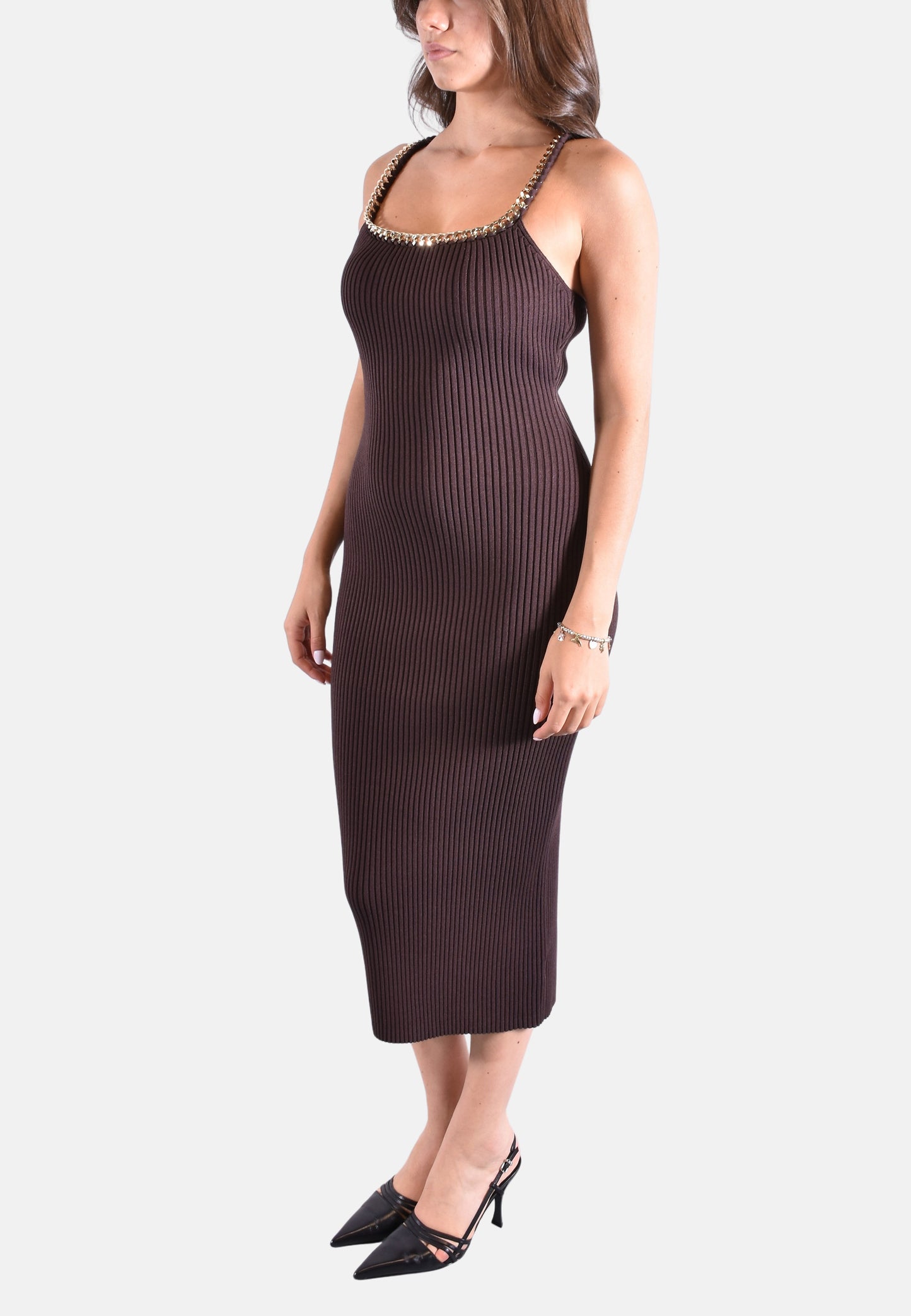 ABITO MIDI IN MAGLIA STRETCH A COSTE CON CATENA