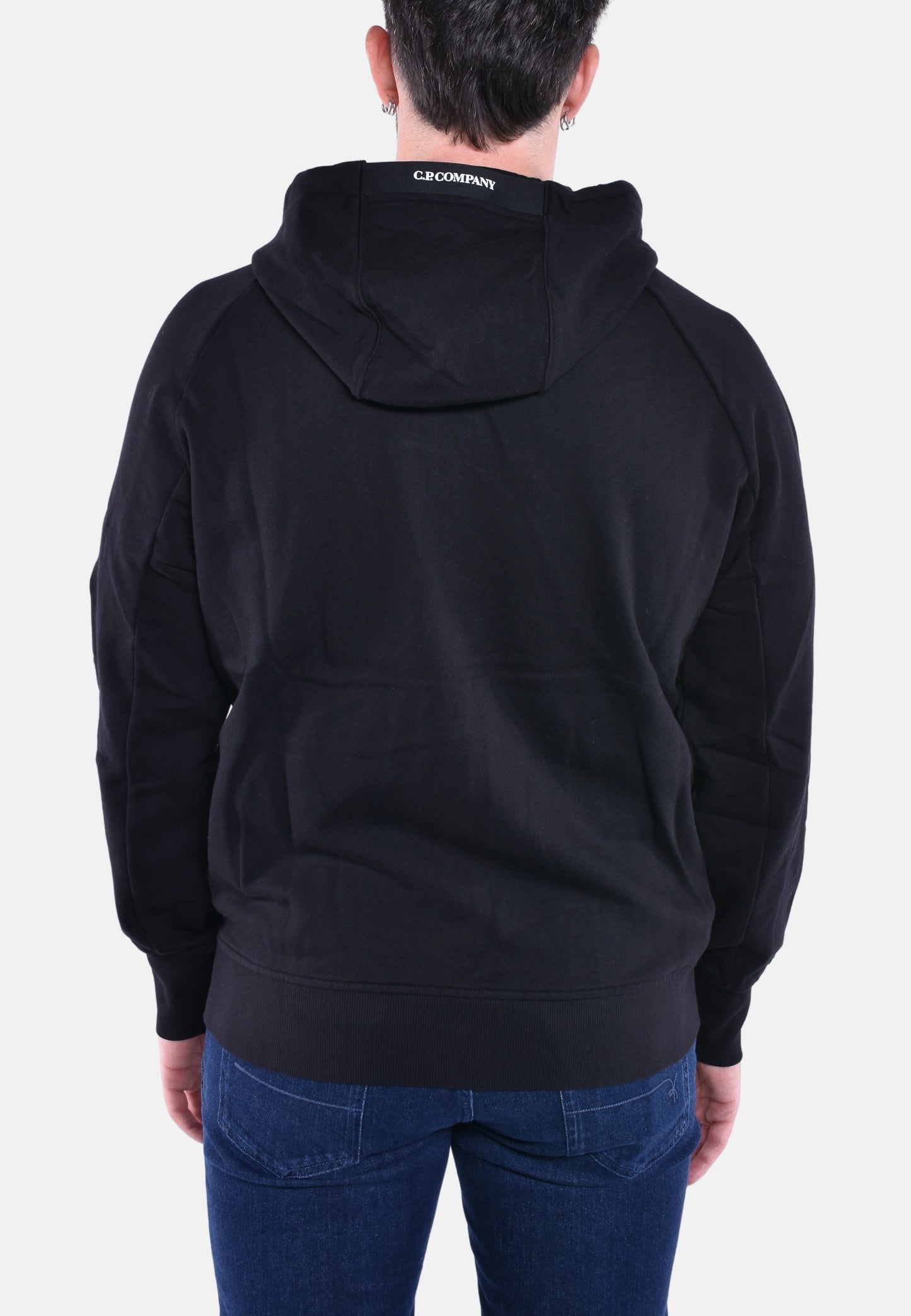 DIAGONAL RAISED FLEECE ZIPPED HOODED SWEATSHIRT