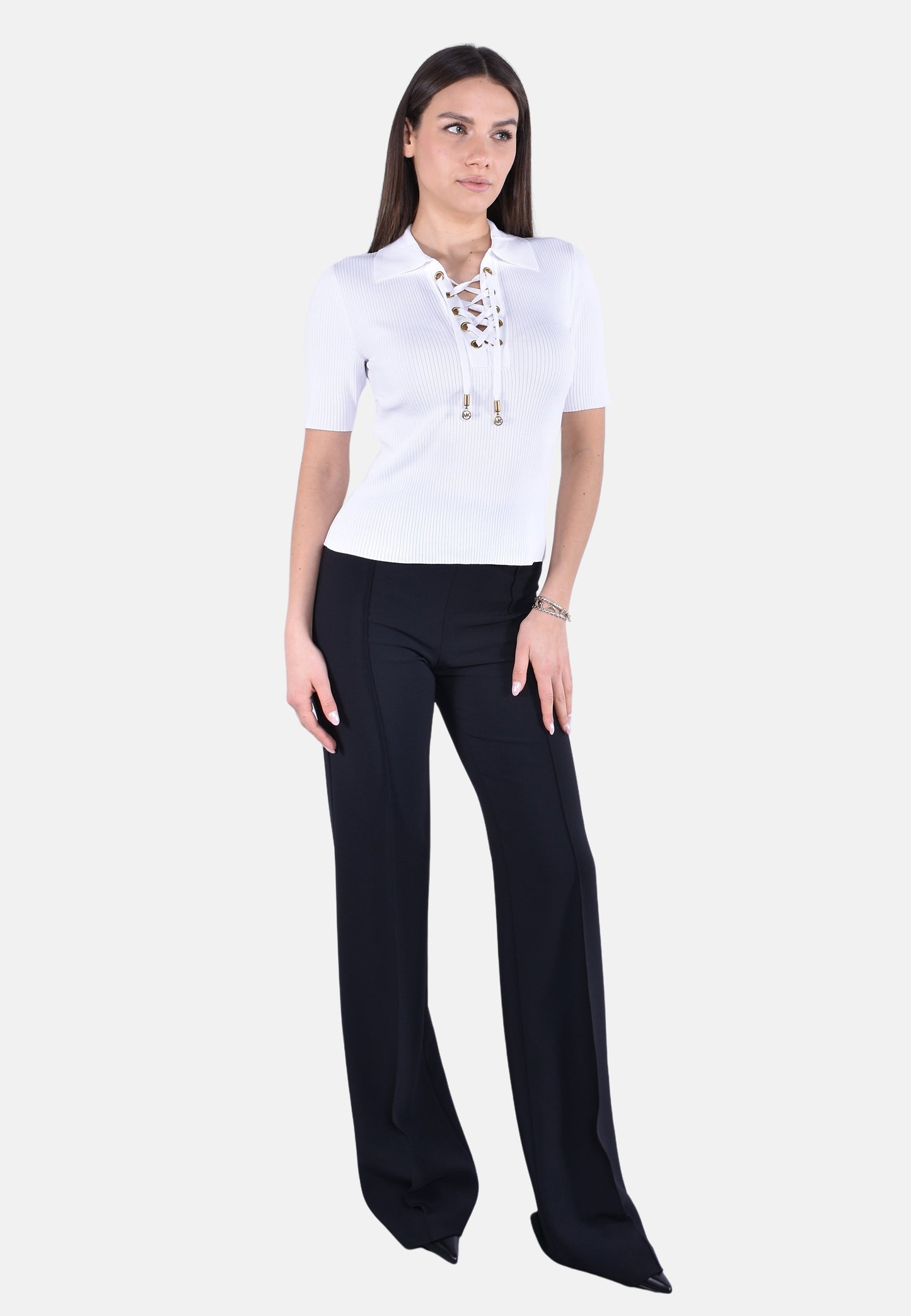 LACE UP SS POLO TOP