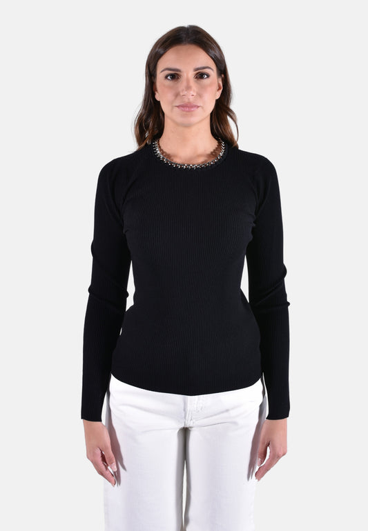 MAGLIA IN MISTO VISCOSA A COSTE CON DETTAGLIO A CATENA