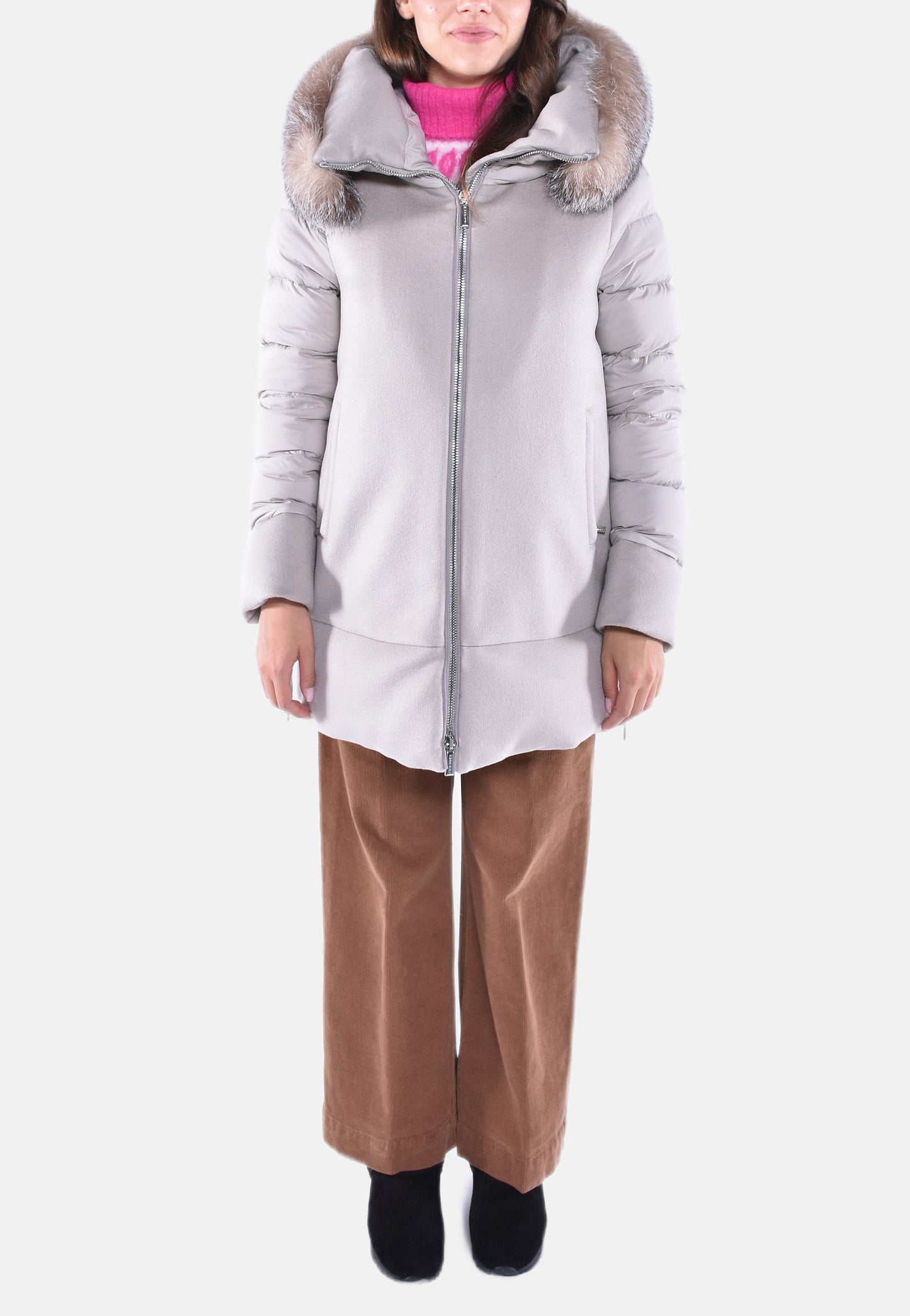 GIUBBINO IN LANA E PIUMA CON PELO FRESIA